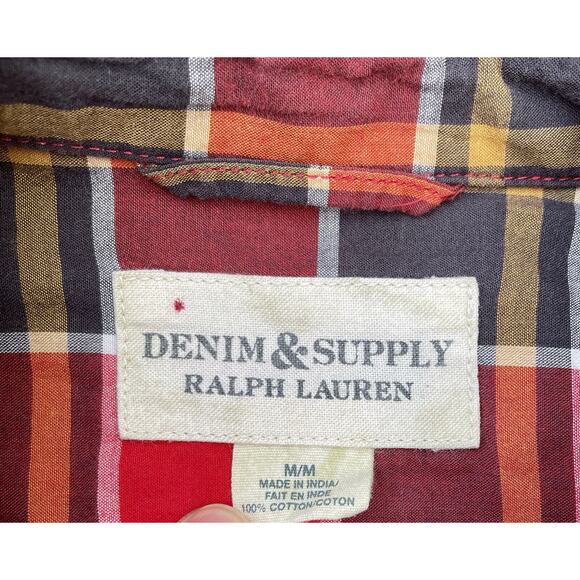 Ralph Lauren Denim Supply Long Sleeve Button Shirt Men's Cotton Plaid Red Sz. M - Picture 5 of 9